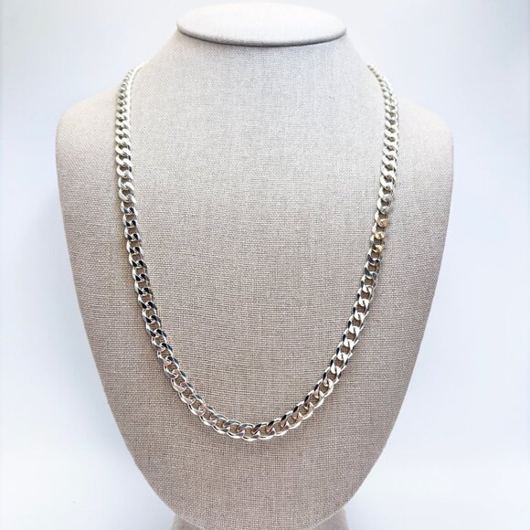 VTG Sterling Silver 925 Heavy Curb Link Chain Necklace Size 24" Length - Picture 1 of 12